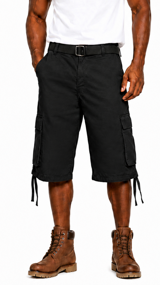 AS1505-Men's Solid Color Cargo Shorts with Belt