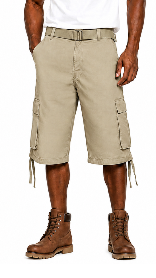 AS1505-Access Men’s Solid Color Cargo Shorts, Durable 6-Pocket Work or Casual Shorts with Removable Belt & Adjustable Drawstring