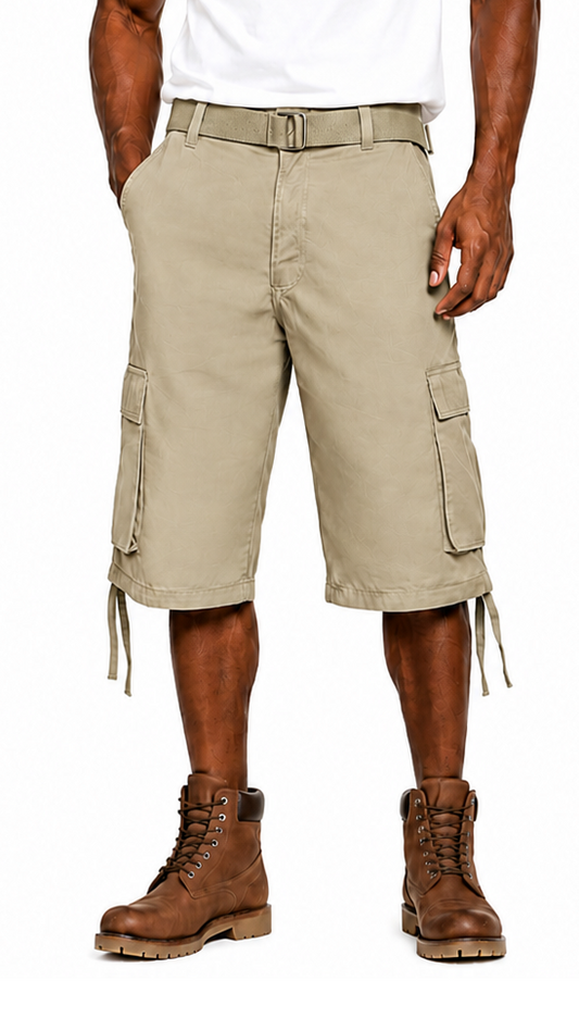 AS1505-Men's Solid Color Cargo Shorts with Belt
