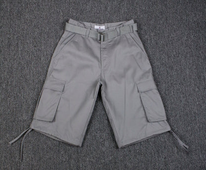 AS1505-Men's Solid Color Cargo Shorts with Belt