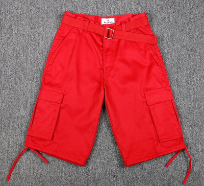 AS1505-Men's Solid Color Cargo Shorts with Belt
