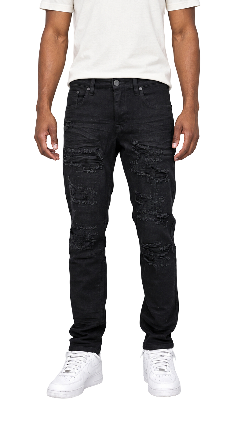 BTP24035- Men's Rip & Repair Slim Fit Denim Pants