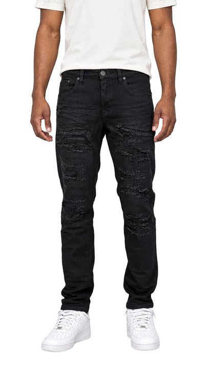 BTP24035- Men's Rip & Repair Slim Fit Denim Pants