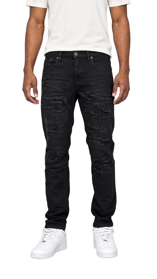 BTP24035- Men's Rip & Repair Slim Fit Denim Pants