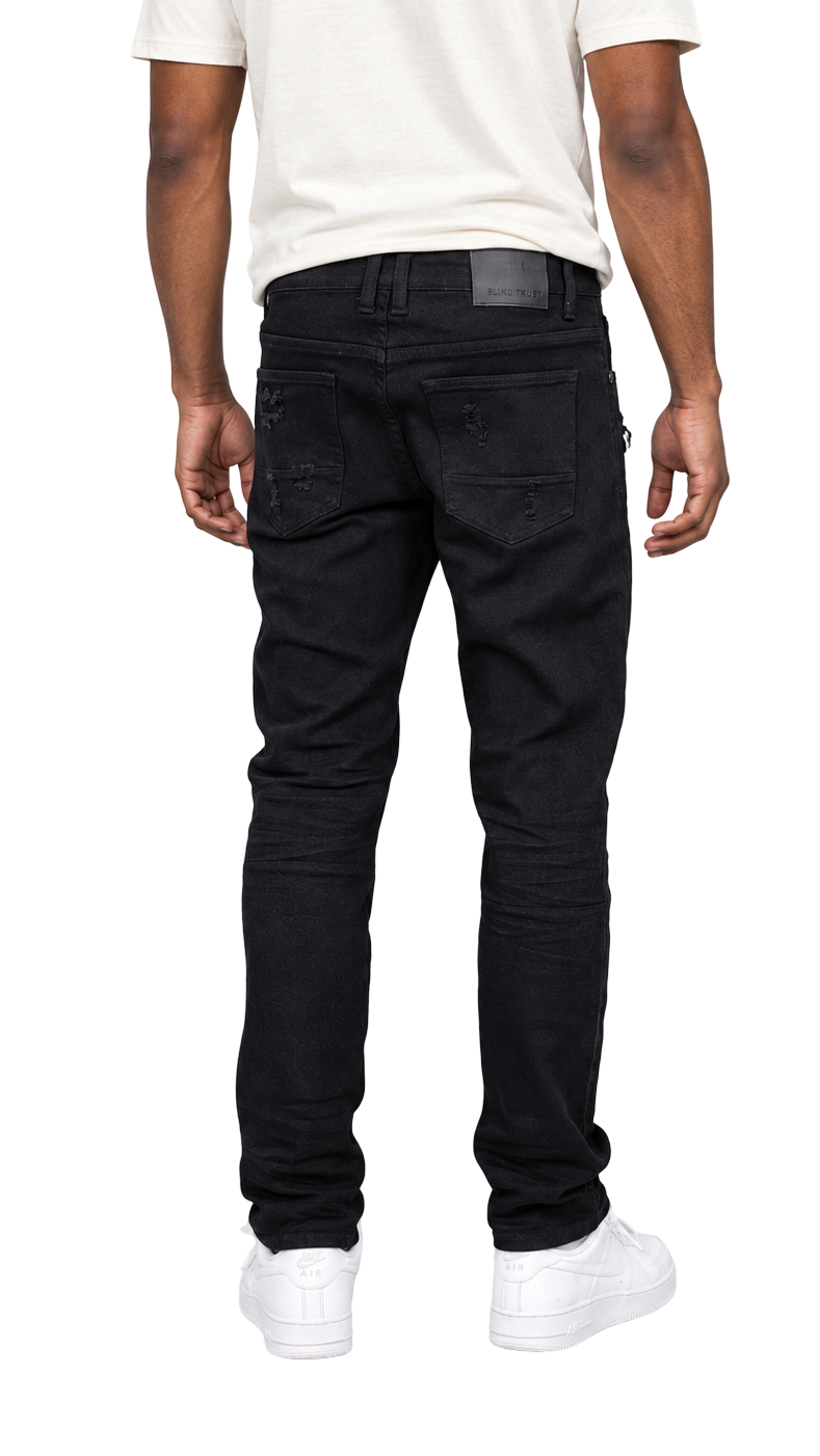 BTP24035- Men's Rip & Repair Slim Fit Denim Pants