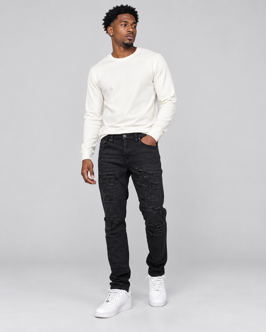 BTP24035- Men's Rip & Repair Slim Fit Denim Pants