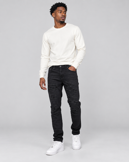 BTP24035- Men's Rip & Repair Slim Fit Denim Pants