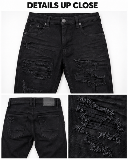 BTP24035- Men's Rip & Repair Slim Fit Denim Pants